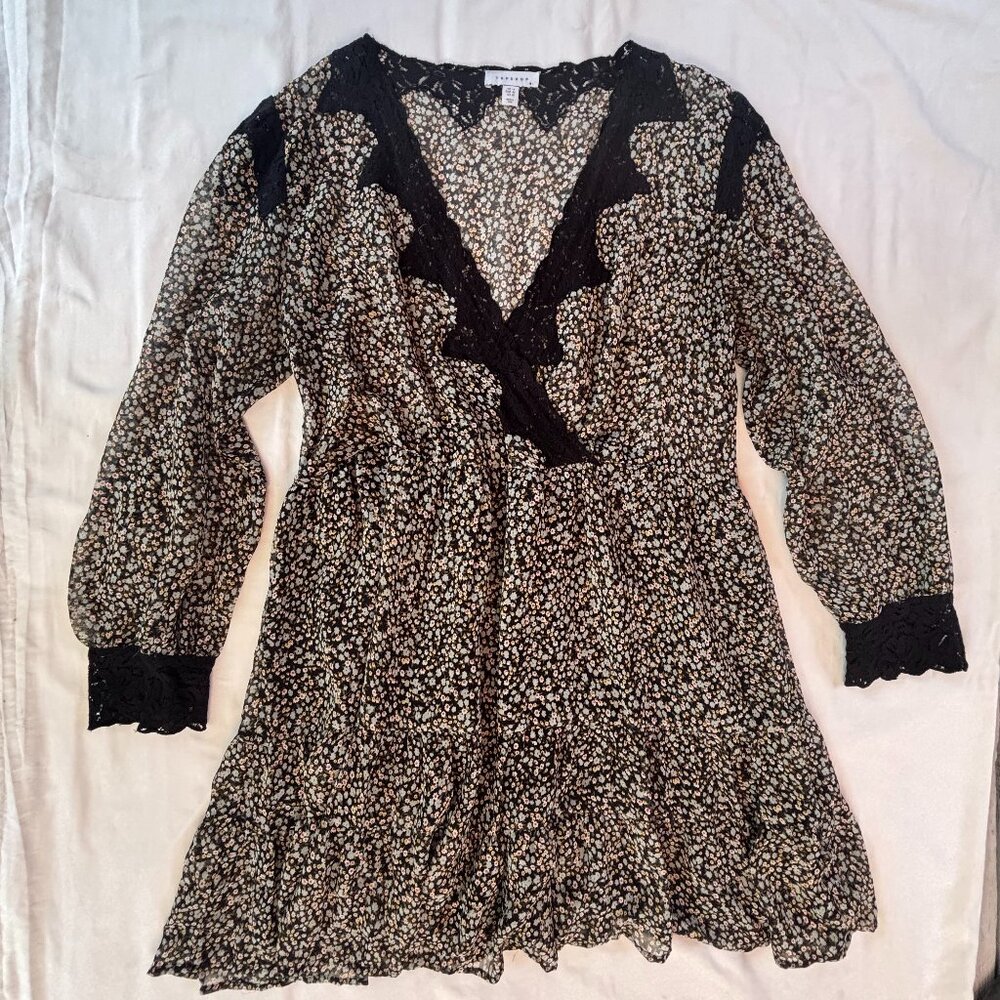 Topshop Floral & Lace Longsleeve Dress